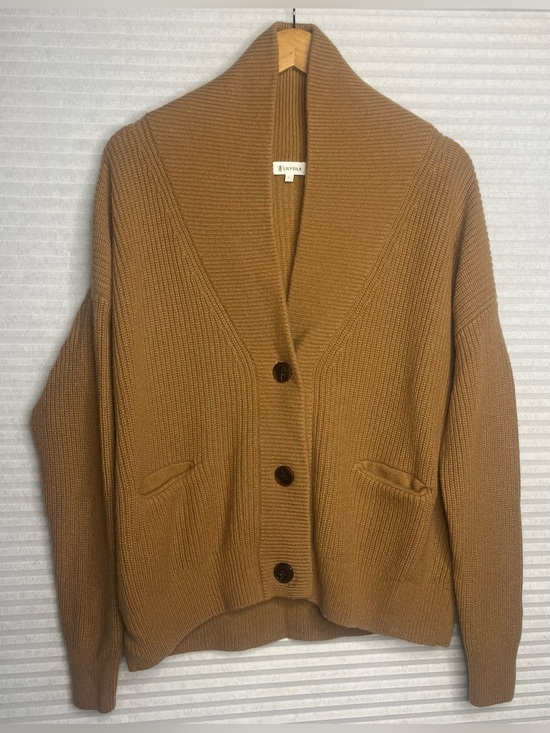 Lilysilk Sweaters - Lilysilk Wool-Cashmere Blend Shawl Collar Cardigan Brown Size Large Cozy Soft